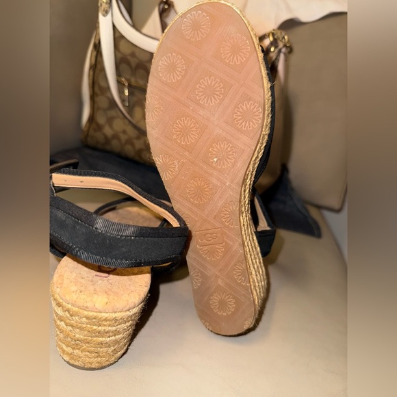 Ugg Wedge Shoe Womens 6.5 Australia Maybell Black 1019887 Espadrille Strap - Picture 4 of 12